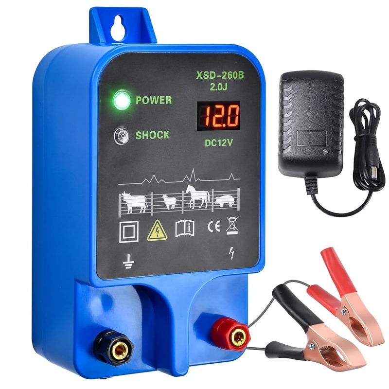 HTPREC Electric Fence Charger 10km 2J High Power Pulse Electric Fencing Controller 10.5kv Portable Electric Fencer Kit For Garden Farm Poultry Livestock Goat Cattle Horse Deer Electric Netting Fencer Charger - Image 1